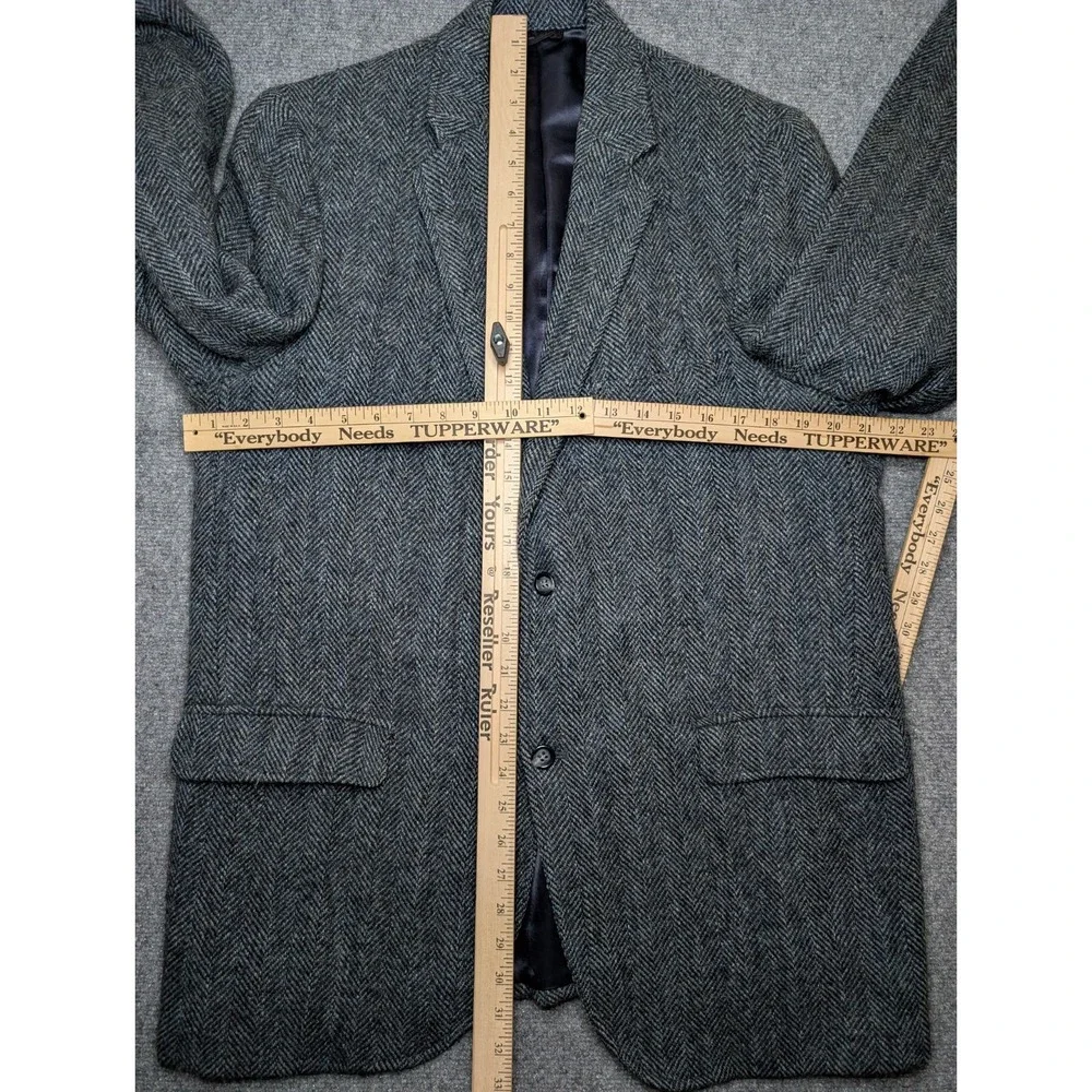 Vintage Roos Atkins HARRIS TWEED Scottish Wool Herringbone Blazer Men's 44L Navy